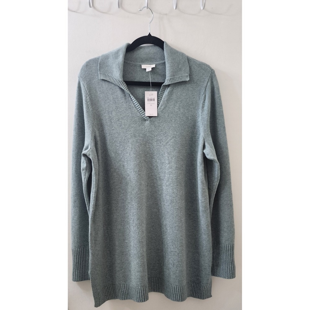 Pure J Jill Women Sage Green Marled V-Neck Collared Tunic Sweater Medium NWT
